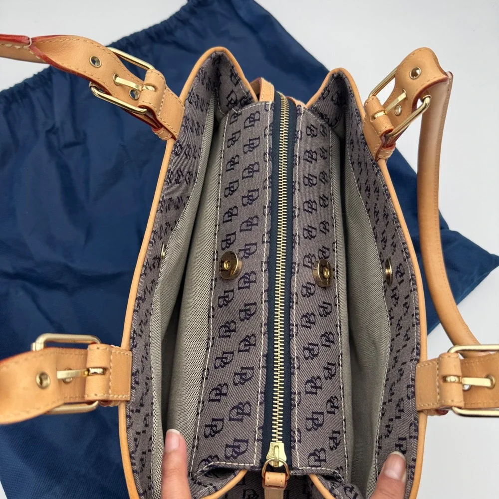 Dooney & Bourke Satchel‎ Bag Women Medium Navy Monogram Leather Trim 4 Piece Set